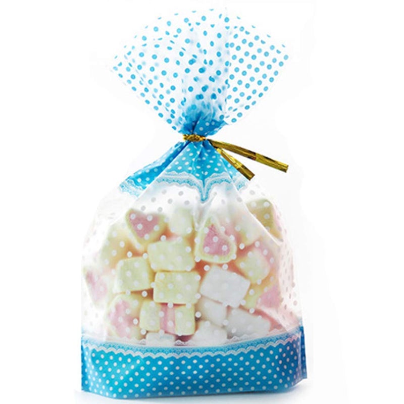 50 Pcs 787 x 11 inch Cellophane Treat Bags Food Packaging Bag with Gold Twist Ties for Party Birthday Baby Shower Decorations Blue